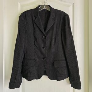 Theory Black Linen Blend Pinstripe Blazer, Size 2